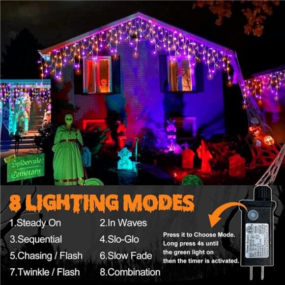 Halloween Icicle Lights Outdoor, 512 LED 46.5 FT 8 Lighting Modes - Picture 4 of 7
